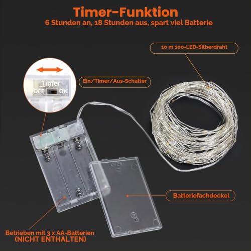 Thumbnail 5 de Bitjam 2er-Set LED-Lichterkette 100 LED, 10 m, Batterie & Timer – Innen
