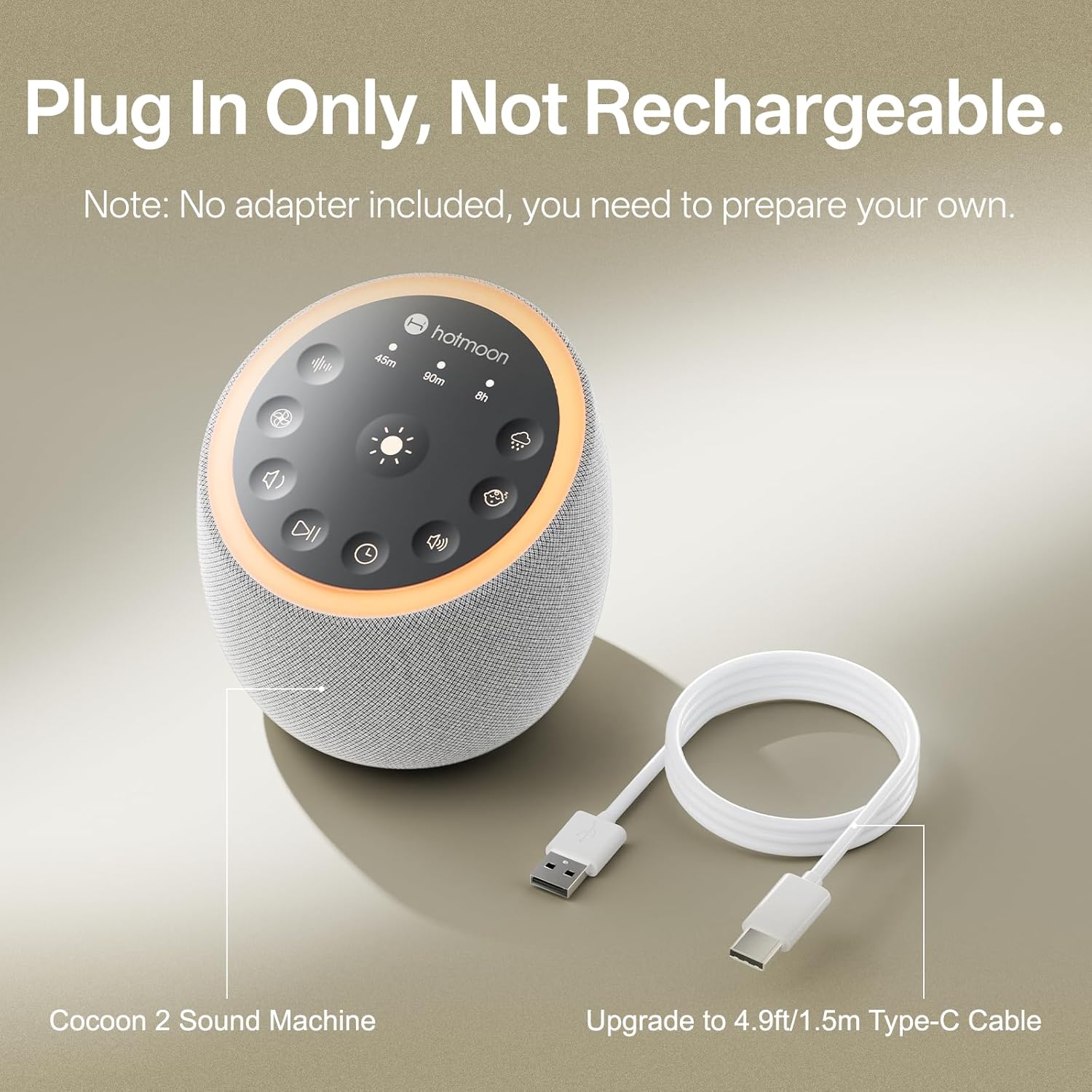 Thumbnail 6 de Hotmoon Cocoon 2 White Noise Sound Machine (Cocoon 2), Plug-in with 40 Relaxing Sounds, Dual-Speaker, Timer & Night Light