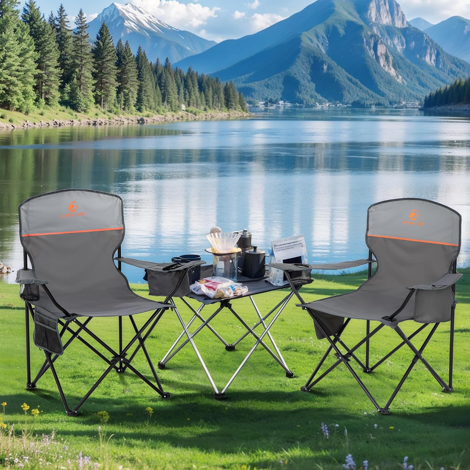 Detalle 2 de LET'S CAMP Camping Chairs 2 Pack, Supports 120kg