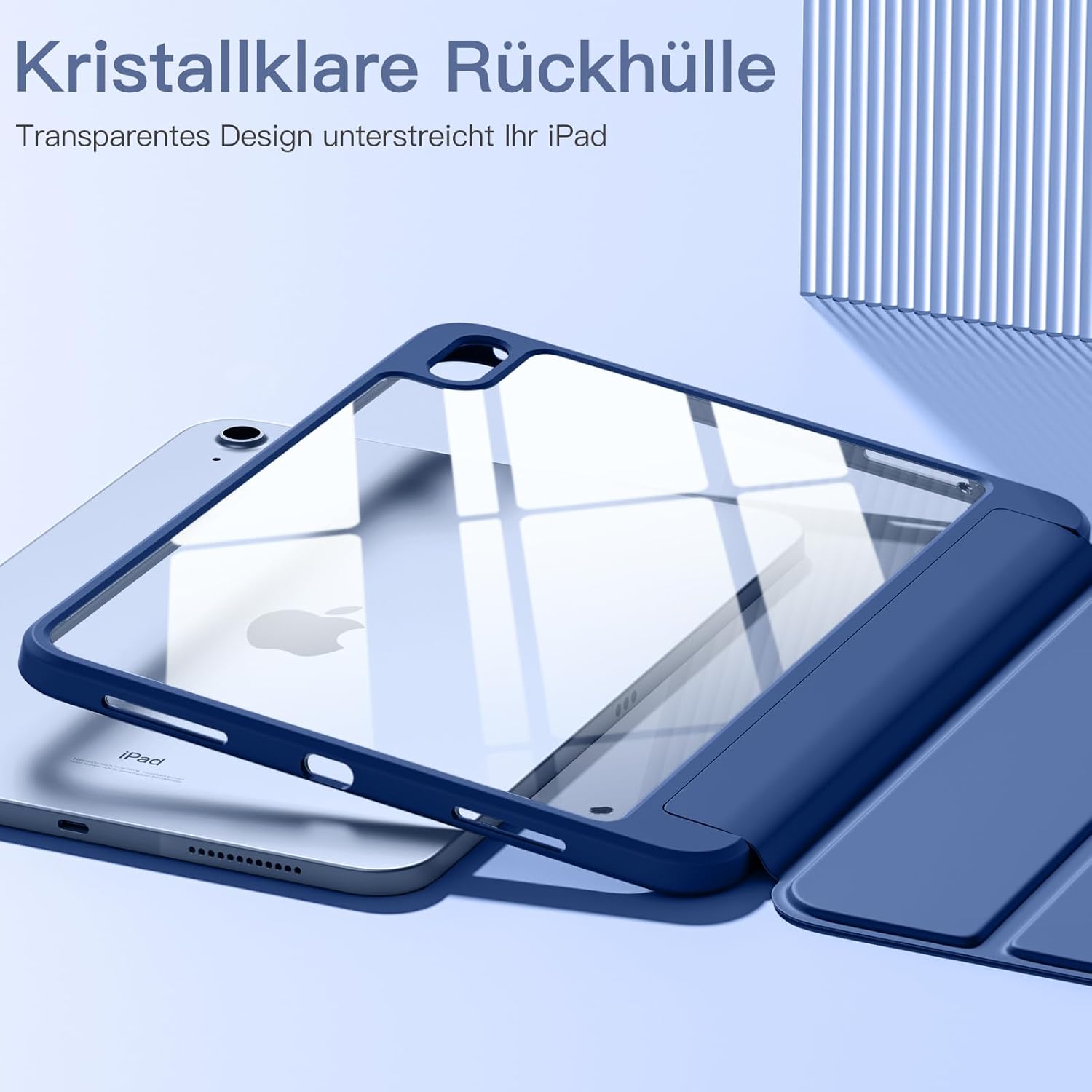 Thumbnail 1 de Vobafe Hülle für iPad A16 (11. Generation 2025) / iPad 10 (10,9 Zoll) mit Stifthalter, Touch-ID & Auto-Sleep-Wake (Navy, transparent)