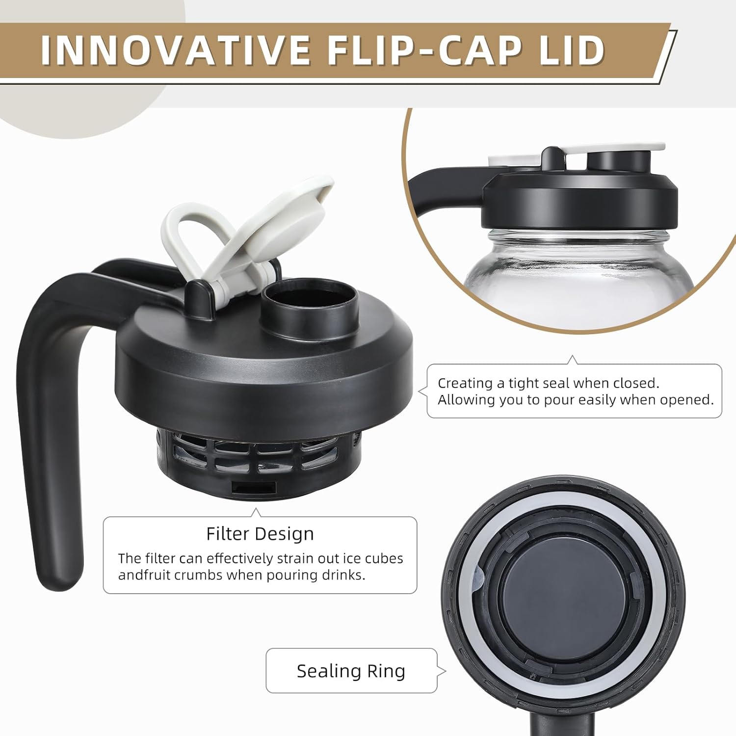 Thumbnail 2 de Set of 2 Glass Pitchers with Lid (2 Quart) – Leak-Proof Mason Jar with Filter Lid