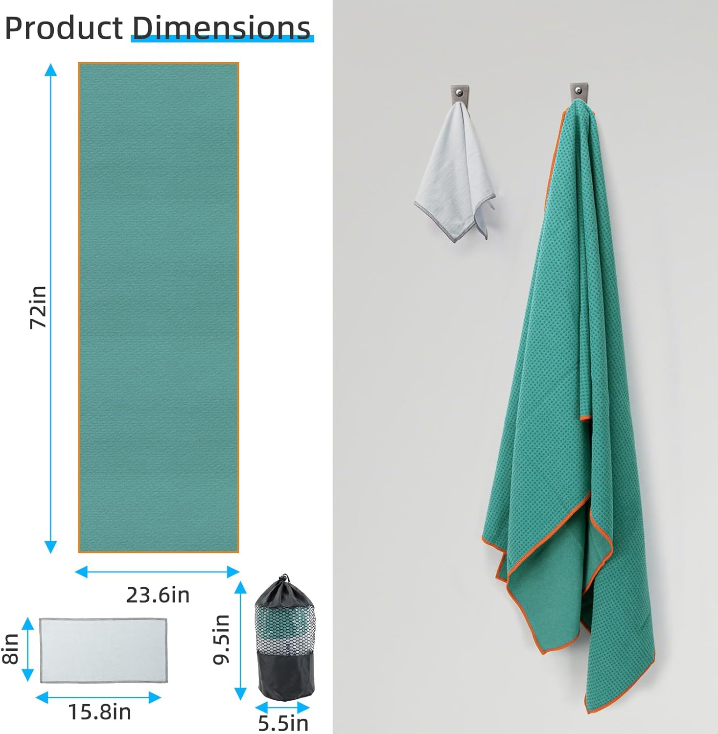 Detalle de YESLIFE Non-Slip Hot Yoga Towel 72" x 24"