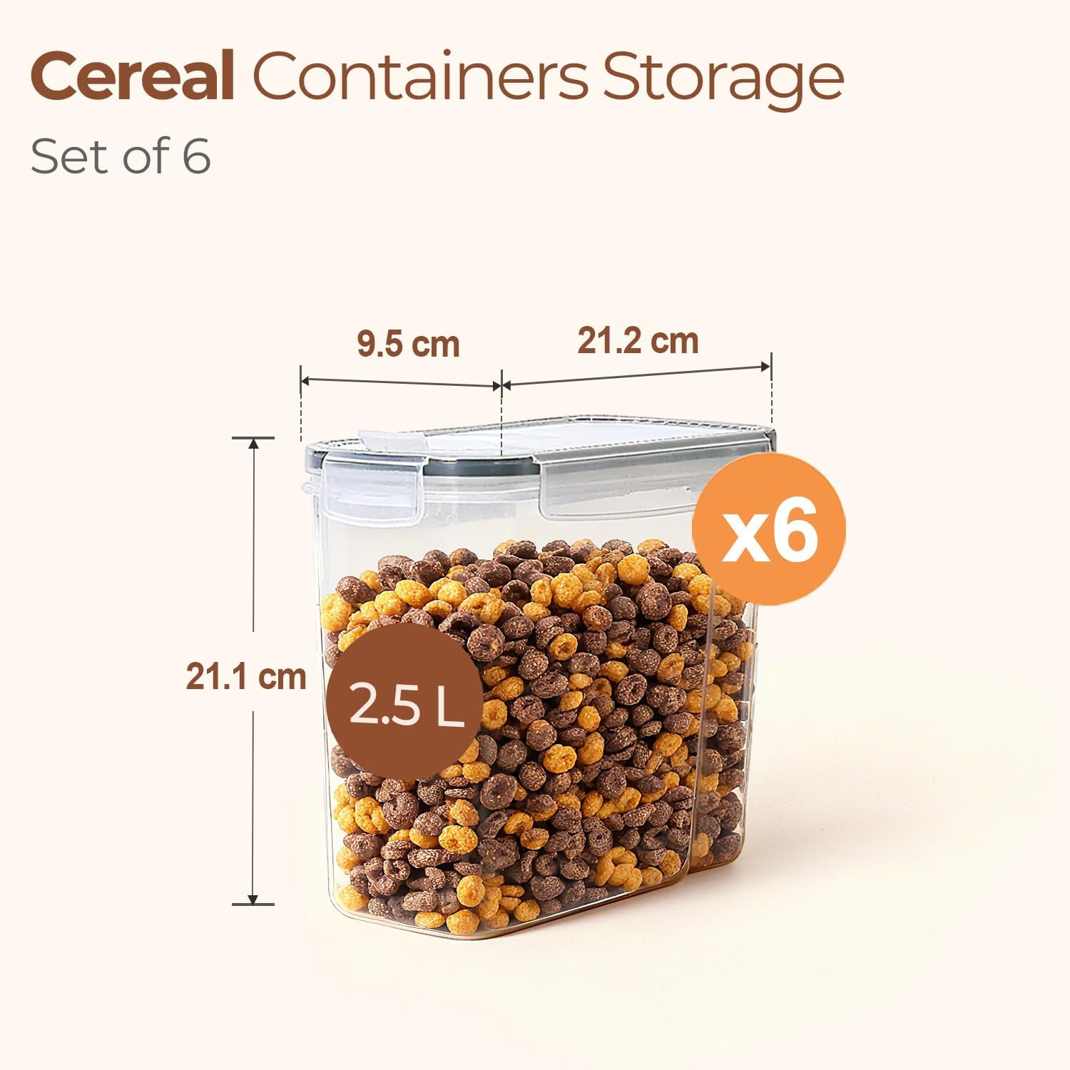Detalle 2 de ComSaf Airtight Food Storage Containers, 2.5 L 6-Pack, Stackable with Clip-Lock Lids