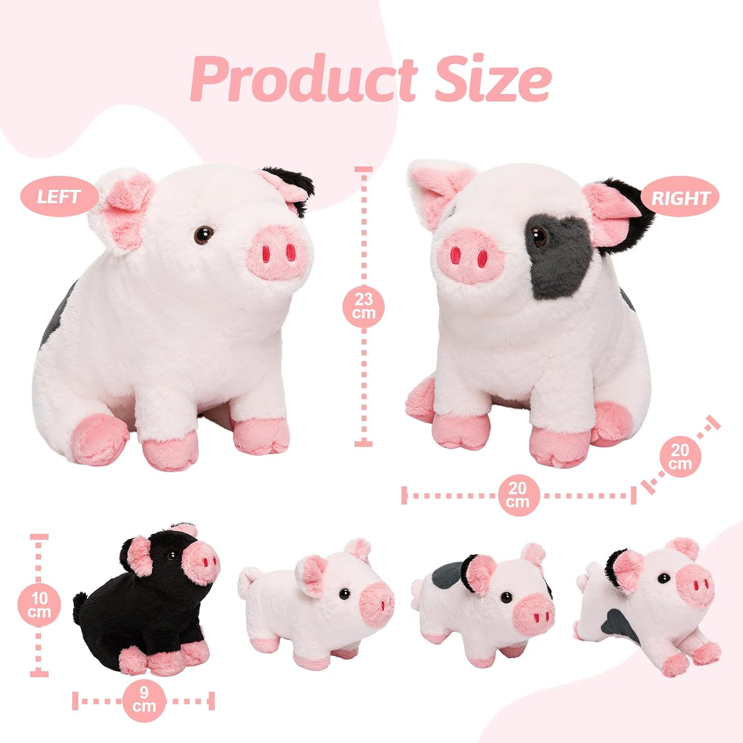 Detalle 2 de OUOZZZ 5er Set Schwein Kuscheltier – je 23 cm, mit 4 Baby-Schweinchen im Bauch, weicher Plüsch & sicherer Begleiter