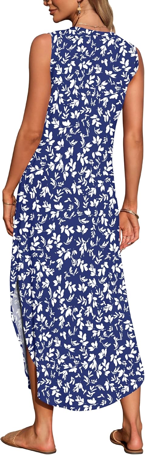 Thumbnail 4 de WNEEDU Damen Maxikleid mit V-Ausschnitt, A-Linie und Taschen (Sommer-Strandkleid)