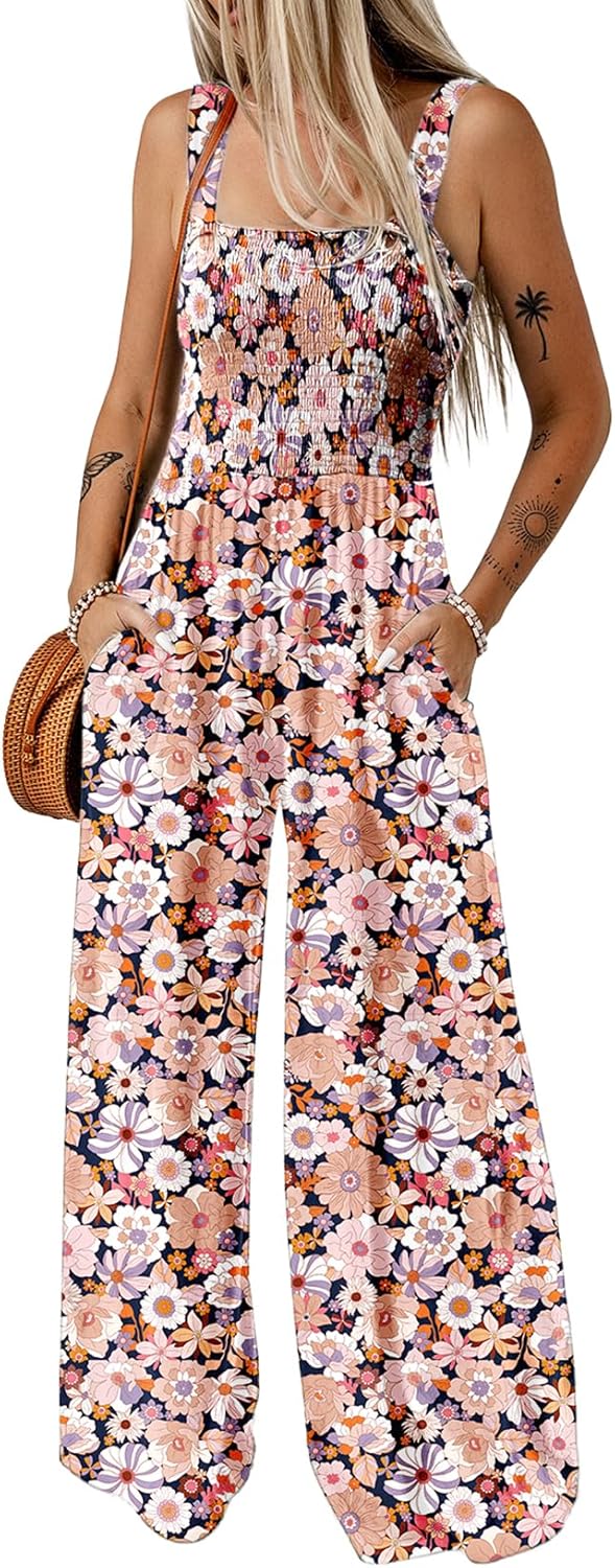 Thumbnail 6 de Dokotoo Damen Jumpsuit Sommer Blumenmuster – Latzhose mit Taschen, Weite Beine, Größen S–2XL