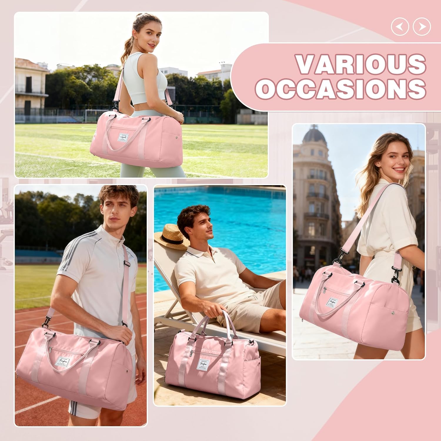 Thumbnail 6 de WEPLAN Sport-Duffel Bag – wasserdichte Reisetasche mit Schuhfach und Nassfach, A2-Rosa