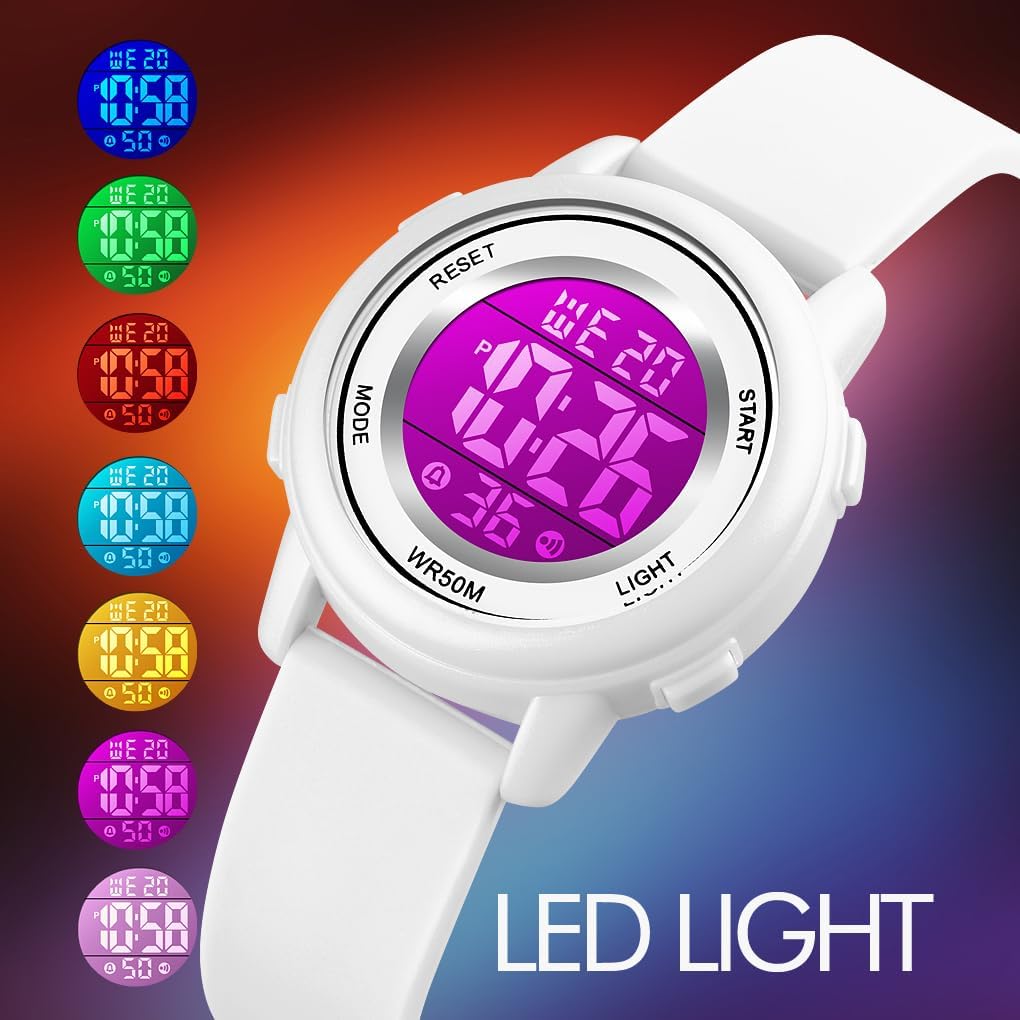 Detalle 2 de Findtime Digitaluhr Damen – Wasserdicht, LED-Gesamtanzeige, Weiches Gummiarmband