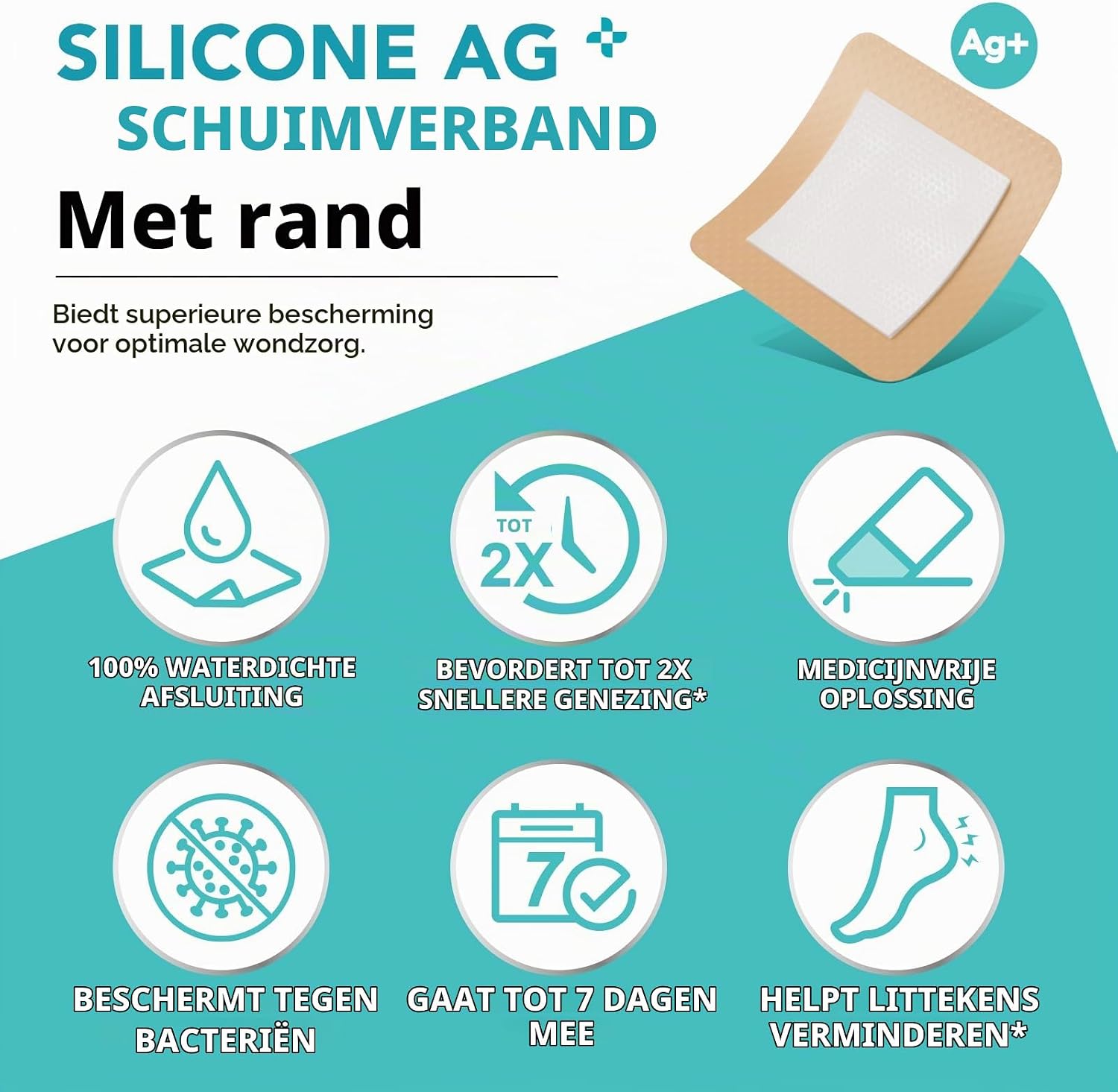 Thumbnail 1 de LEISGOTO siliconen schuimverband 10 x 10 cm, steriel en absorberend