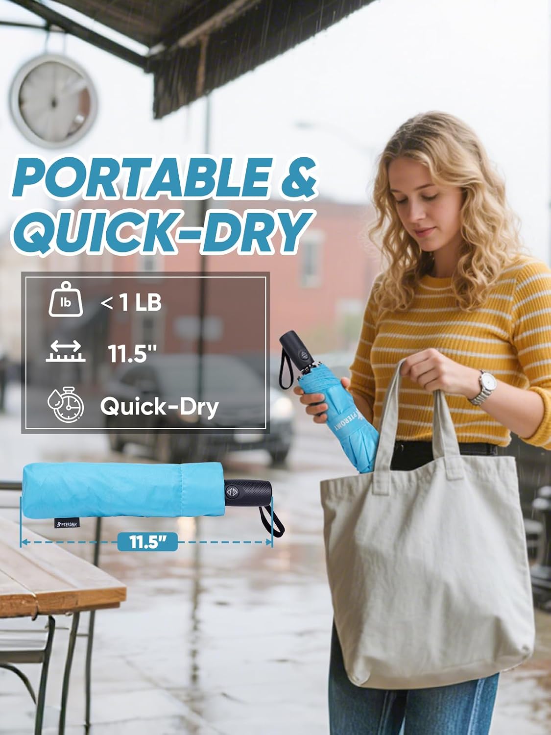 Detalle 2 de PTEROMY Windproof Compact Travel Umbrella 42"