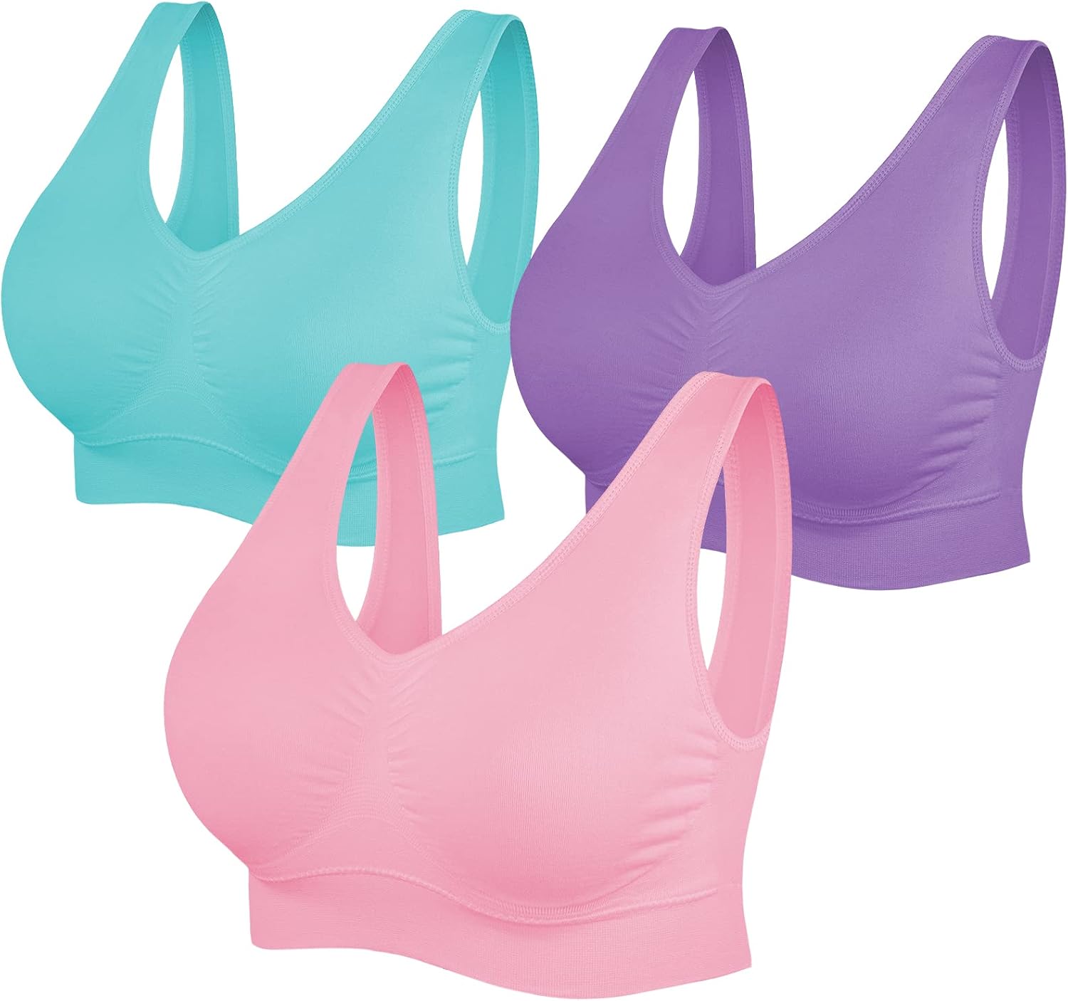 Detalle de SIMIYA Seamless Wireless Sports Bra for Women, Light Support, Removable Pads
