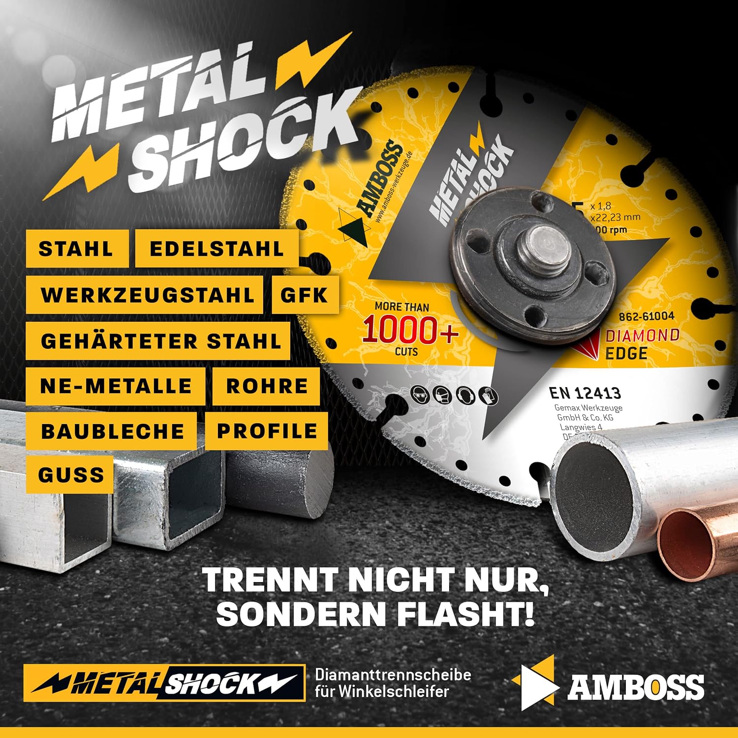 Detalle de Amboss Diamant Trennscheibe Metal Shock 115 x 1,8 x 22,23 mm – für Metall, Stahl und Inox