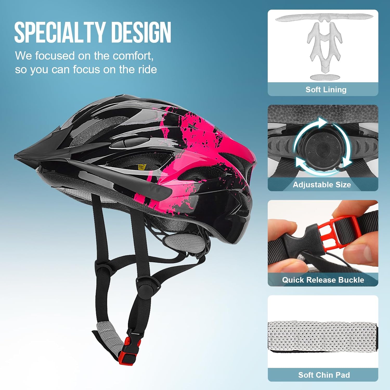 Detalle de Cycle Helmet Adults: Lightweight, LED-Backed Bike Helmet with Adjustable Fit (57–62cm) for Men & Women
