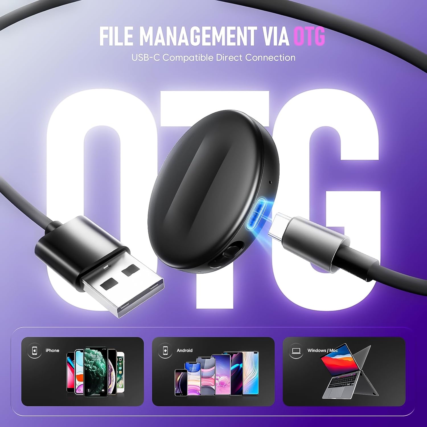 Thumbnail 5 de Yigeliter 72GB Magnetic Digital Voice Recorder (5200Hrs) with Voice Activation and USB-C Audio Dictaphone