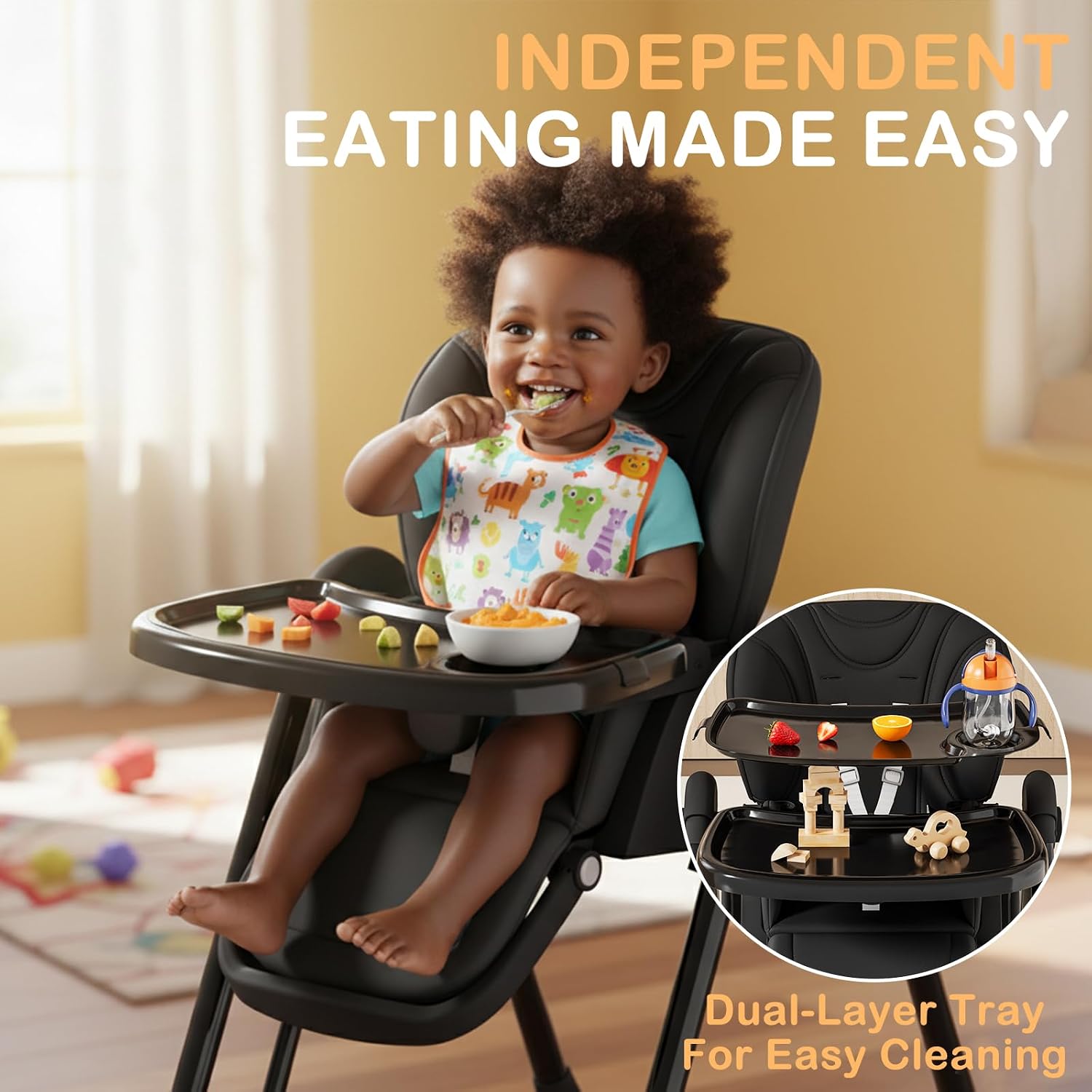 Thumbnail 3 de TOPACES 3-in-1 Foldable High Chair with Rocking Mode, 5 Height Levels