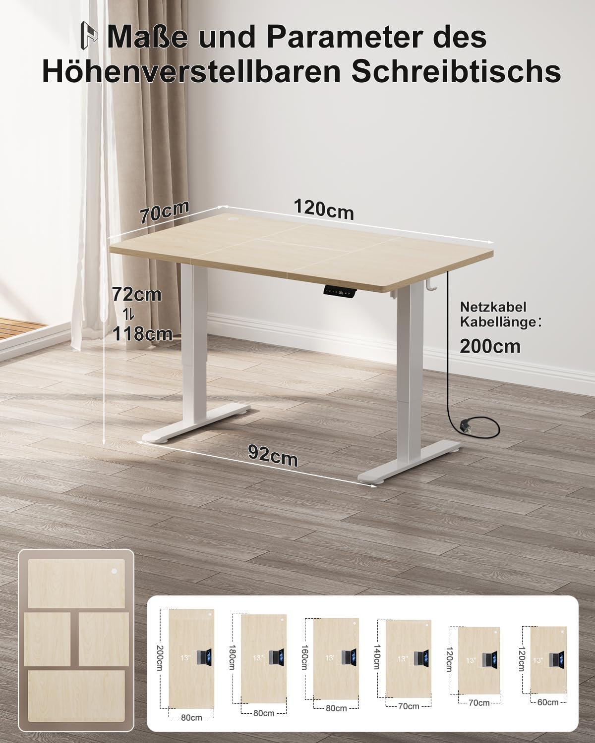 Detalle de Homall Höhenverstellbarer Schreibtisch 120x70cm