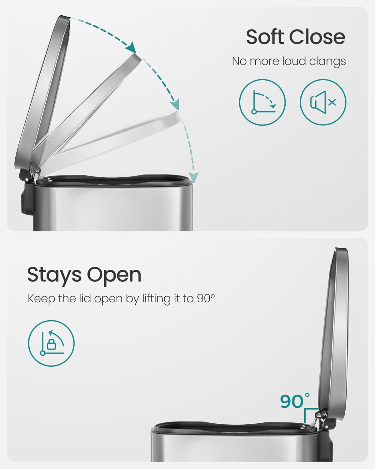 Thumbnail 3 de SONGMICS LTB050E01 50 L kitchen pedal bin with soft close lid and inner bucket