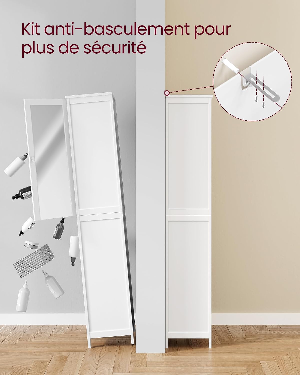 Thumbnail 5 de VASAGLE Armoire Salle de Bain Haut avec Miroir Blanc Nuage BBC764WH01