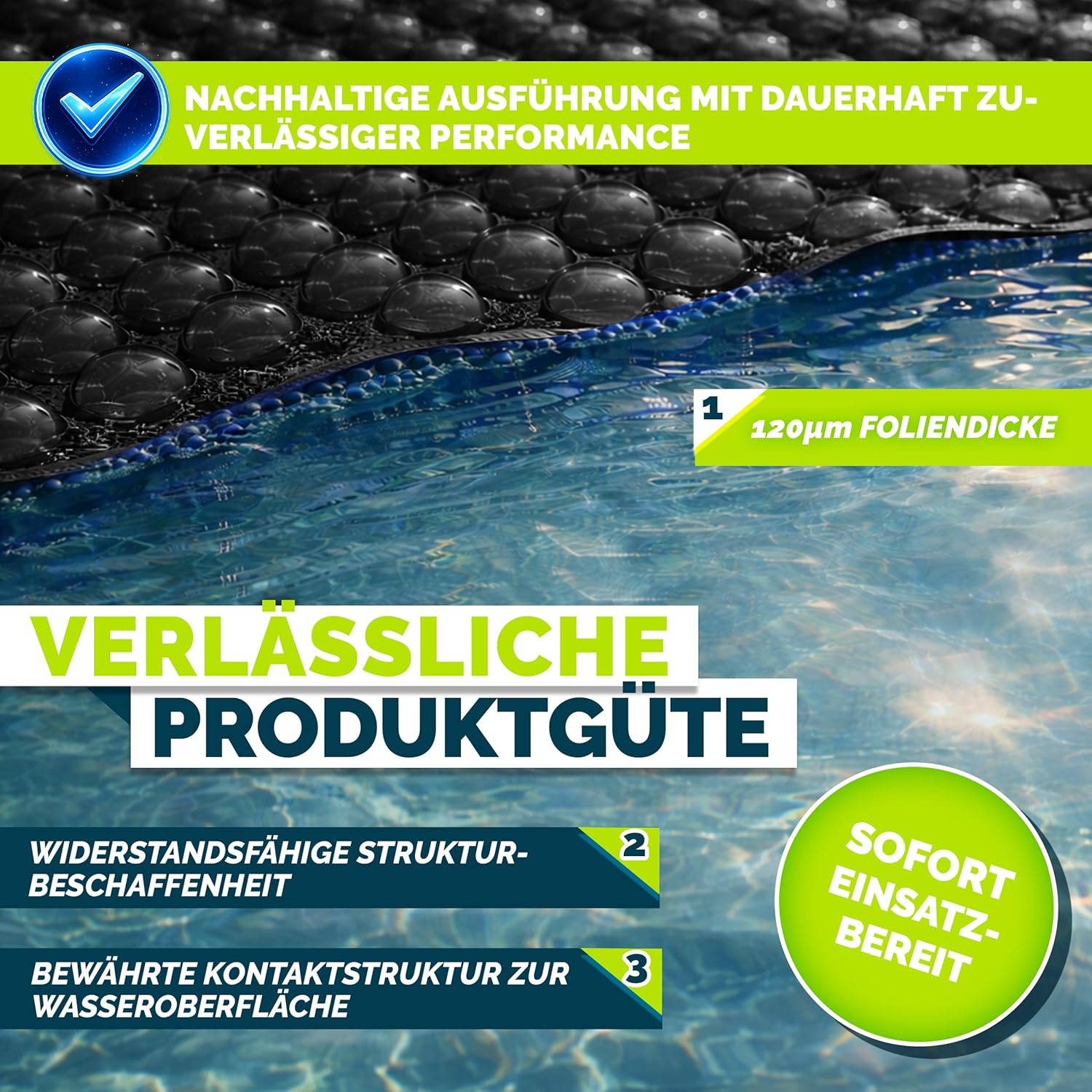 Detalle 2 de tillvex Pool Solarabdeckplane – Rund & Rechteckig, 1000x500 cm, 120 µm, Schwarz