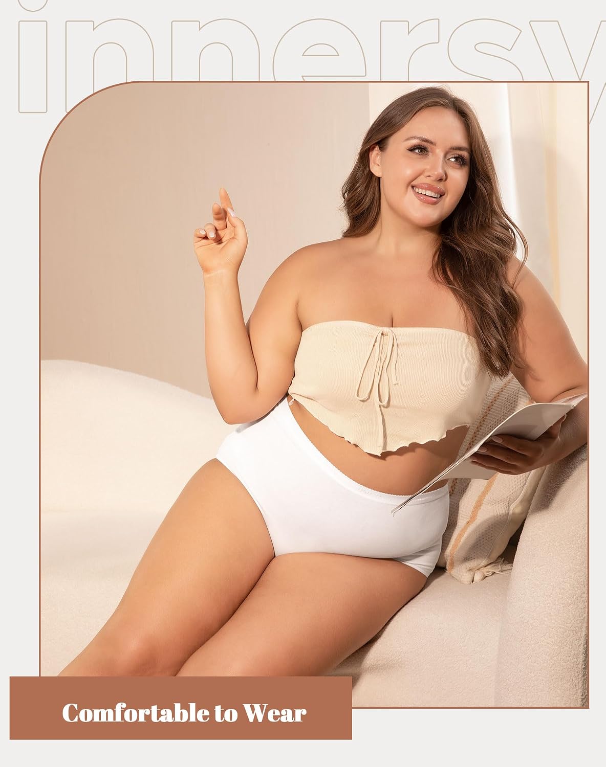 Thumbnail 1 de INNERSY Women’s Maxi Briefs Cotton Underwear – High Waisted Knickers, Plus Size (Pack of 5)
