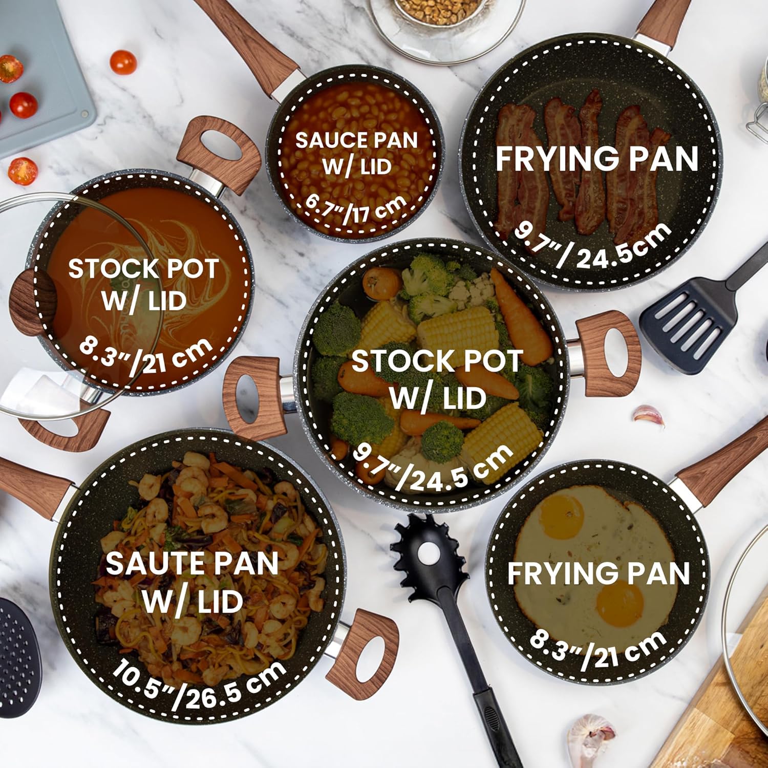 Detalle de Nuovva 15-piece non-stick cookware set