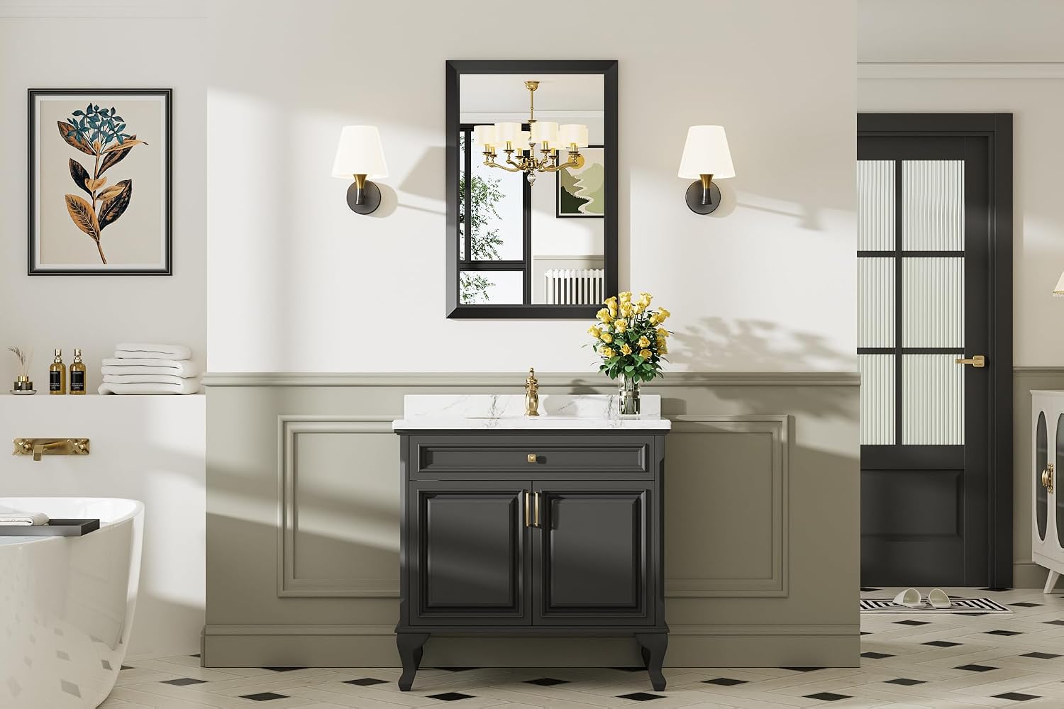 Detalle de Briivue 24x36 Black Bathroom Mirror (24x36 Inch) with Thick Metal Frame and Anti-Rust Design