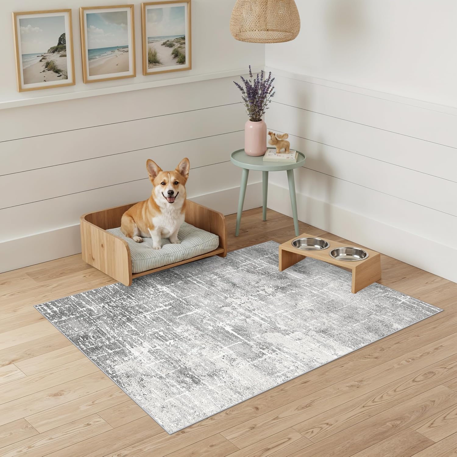 Detalle 2 de Abstract 2x3 Entryway Rug — Washable, Water-Resistant, Non-Slip Doormat (Light Grey)