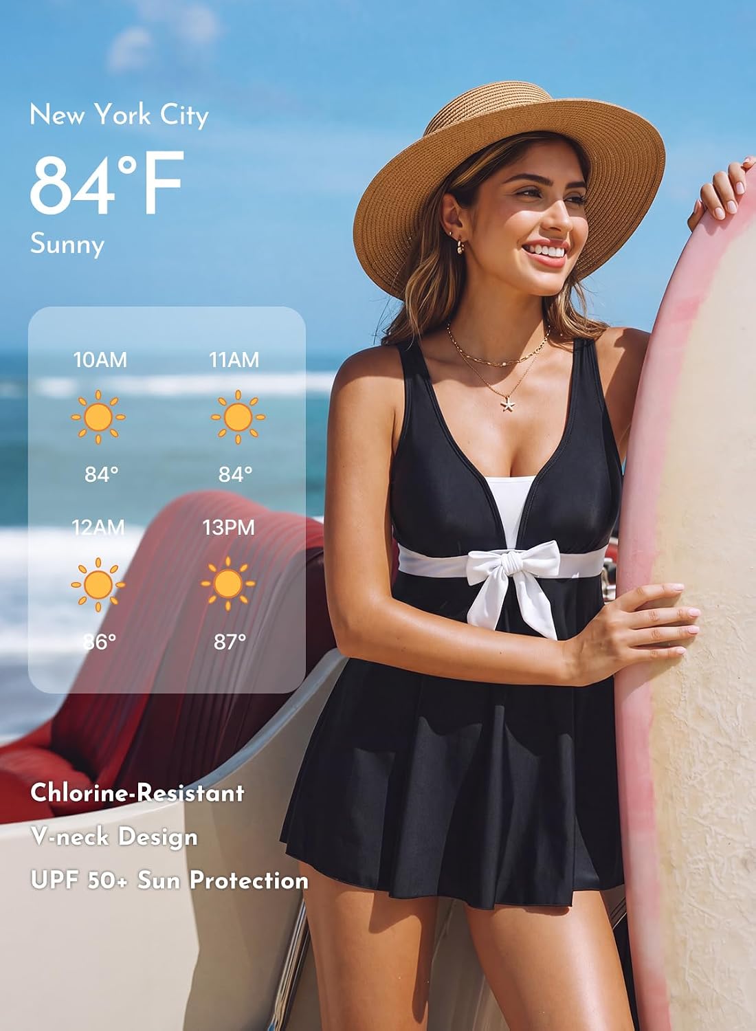 Thumbnail 5 de Aleumdr Printed Two-Piece Tankini Swimsuit with Tummy Control Swim Dress, High-Waisted Boyshorts & Pockets