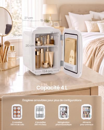 Detalle de SONGMICS Mini Frigo 4L – Réfrigérateur Portable Chaud et Froid