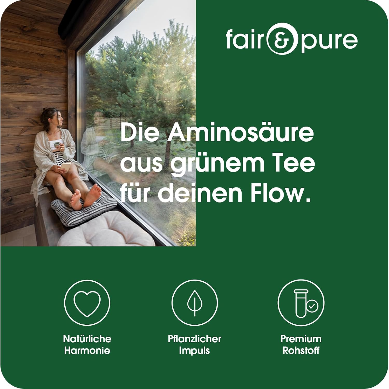 Detalle de Fair & Pure L-Theanin hochdosiert 500 mg, 60 Tabletten – veganes Nahrungsergänzungsmittel ohne Zusatzstoffe, hergestellt in Deutschland