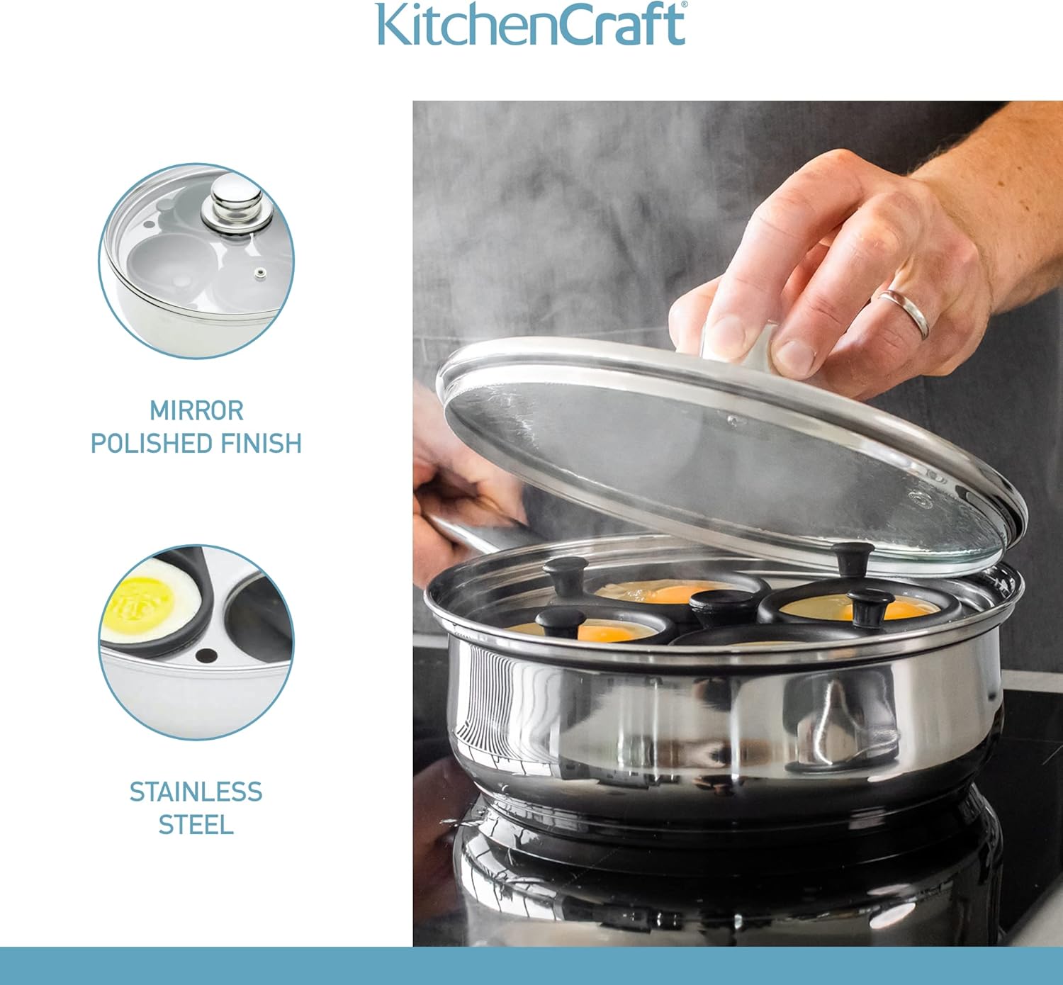 Thumbnail 5 de KitchenCraft Faitout à œufs antiadhésif 4 portions compatible induction et couvercle en verre