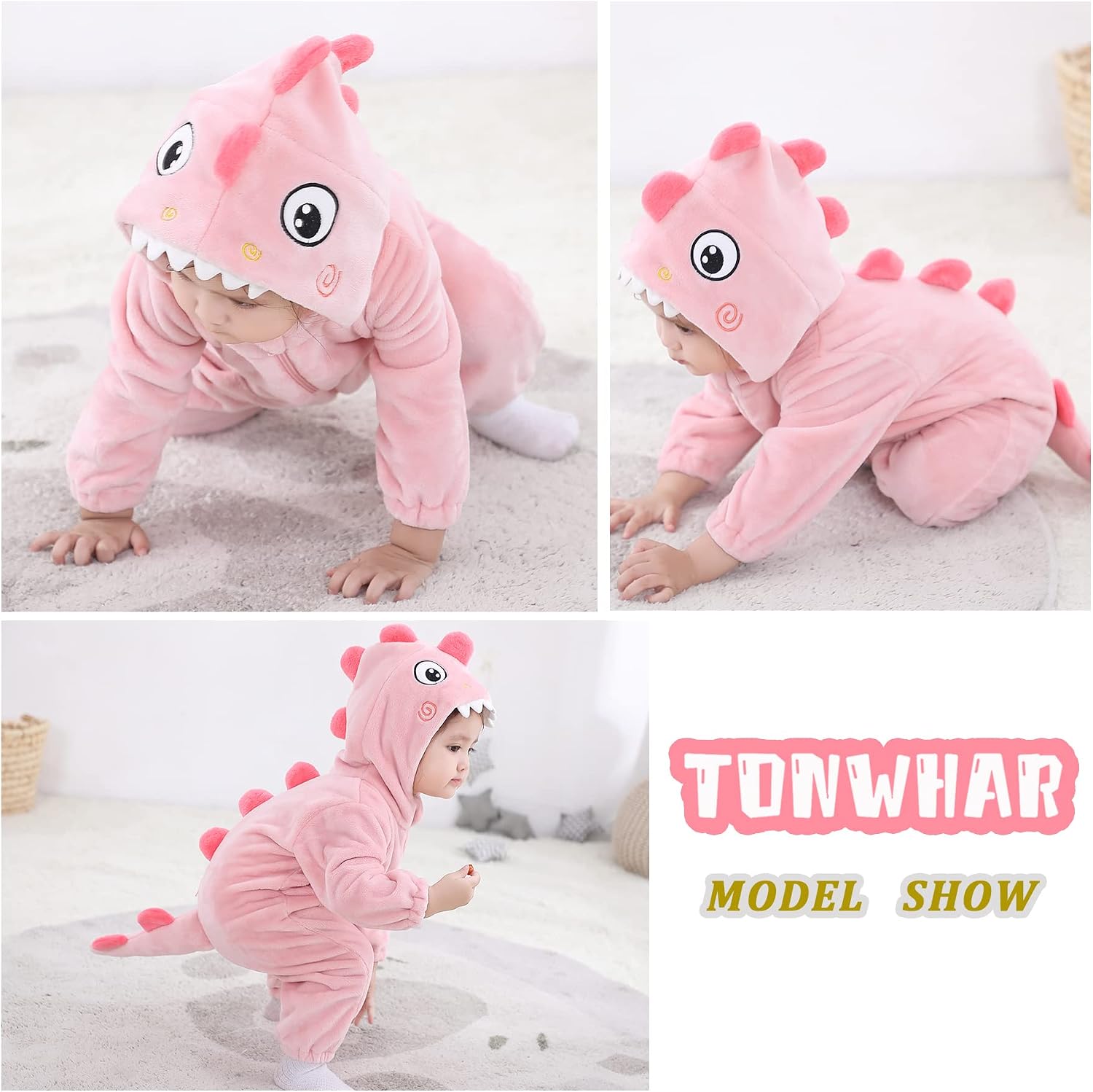 Detalle de TONWHAR Toddler Animal Romper in Plush Fleece