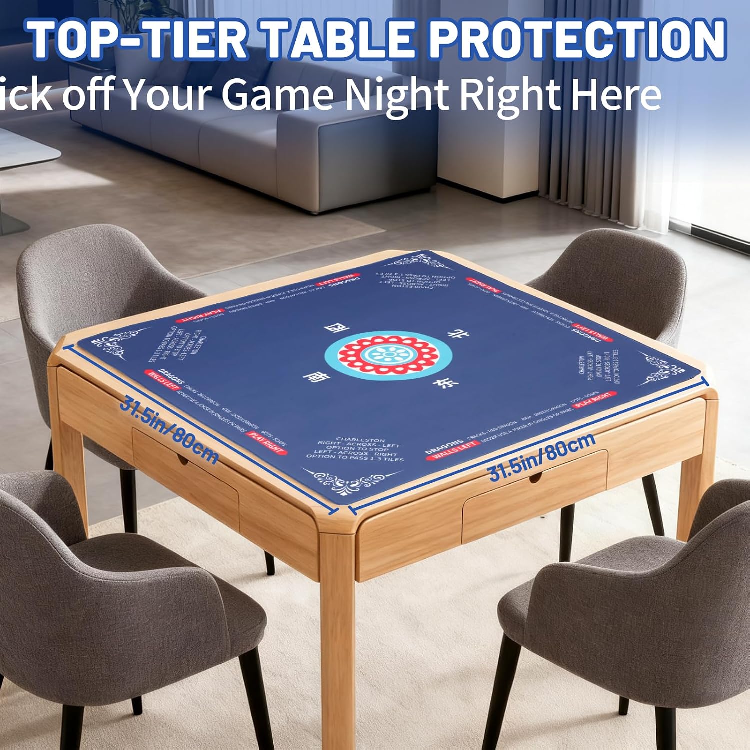 Detalle 2 de Linoows Mahjong Mat 31.5x31.5 Inch ๐ฒ