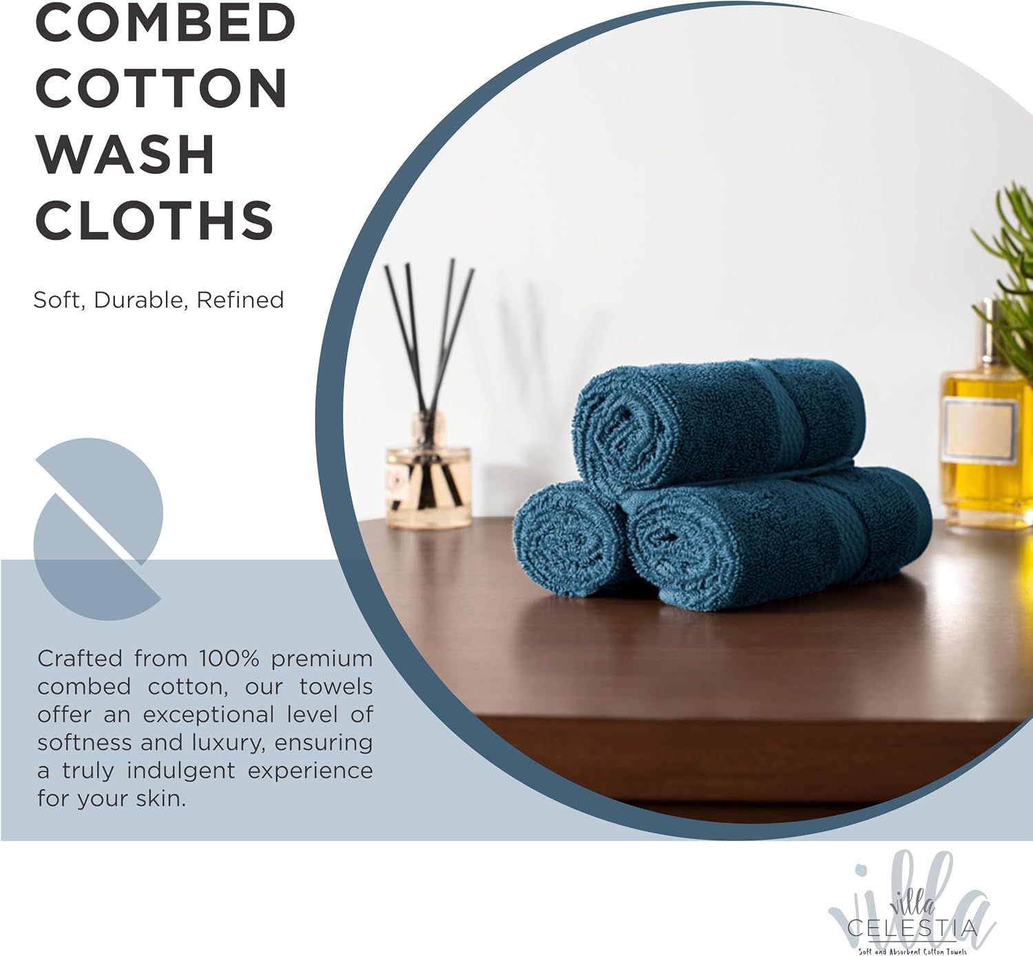 Detalle de Villa Celestia Cotton Washcloths Set of 6, 12x12 Inches — 100% Ring-Spun Combed Cotton