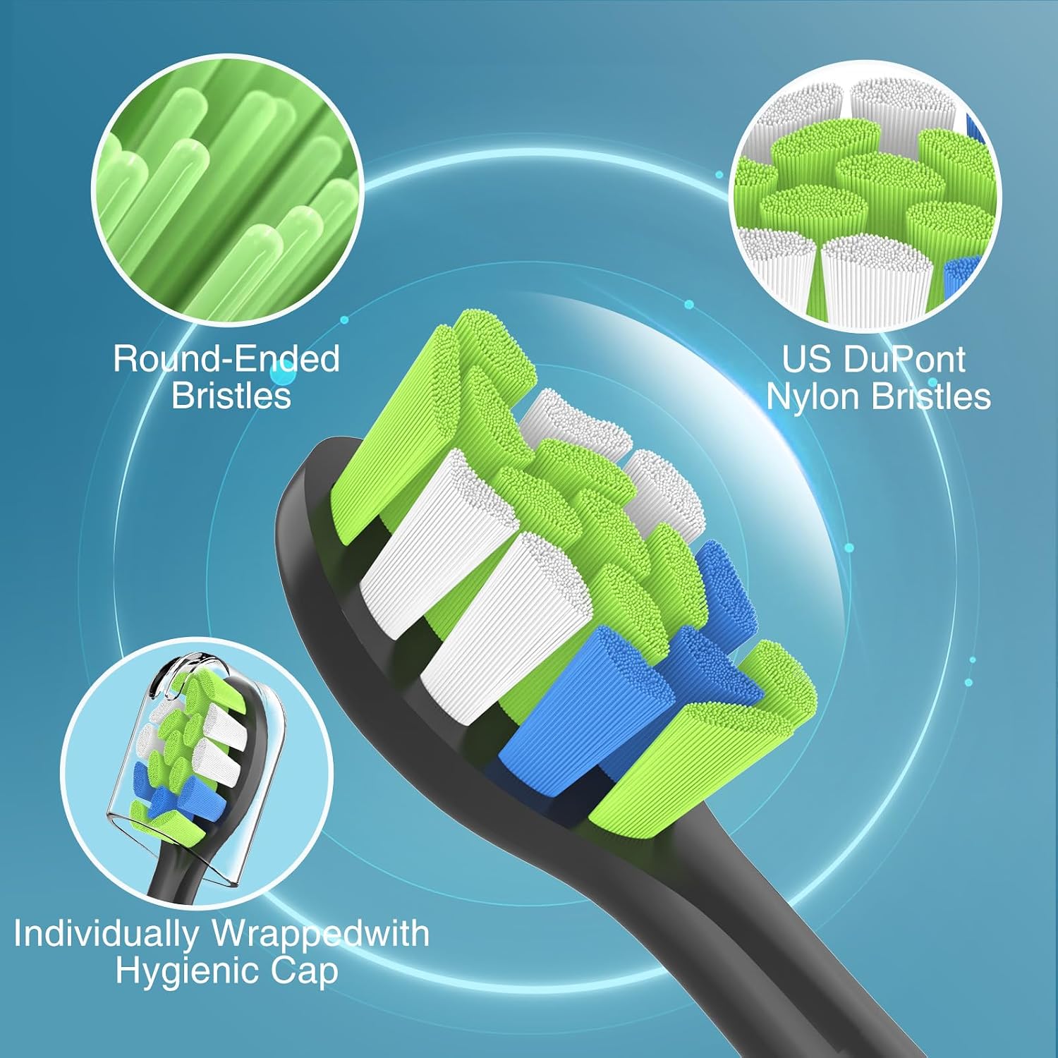 Detalle de BrightDeal Aufsätze kompatibel mit Philips Sonicare – 8er Set, Sensitive/Schwarz