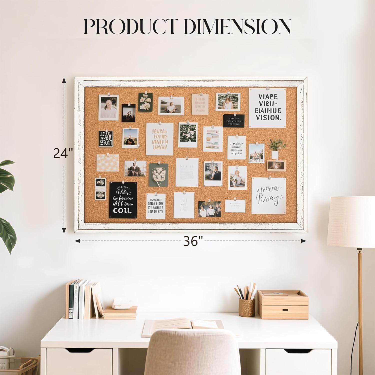 Detalle de QUEENLINK 123456 Cork Bulletin Board, 36" x 24" White Wood Frame
