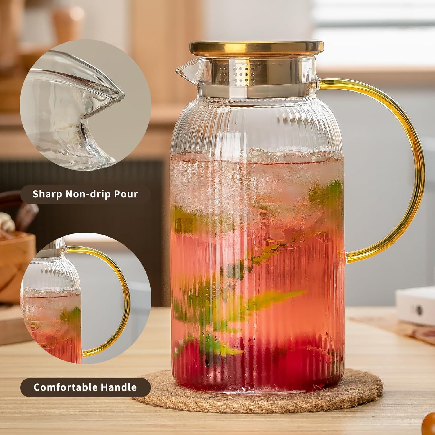 Thumbnail 4 de Buaic 68 oz Glass Water Pitcher with Lid 🫗