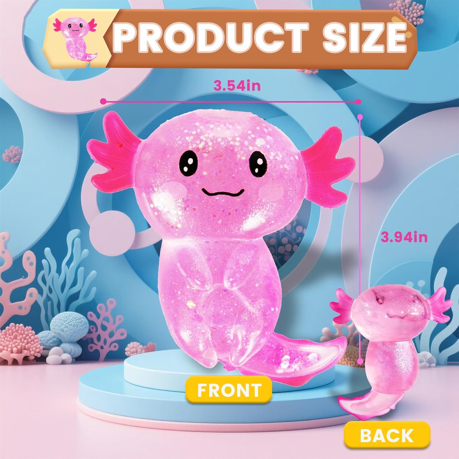 Detalle de Puffwize CHB03 Axolotl Squishy Toy, Pink Glitter TPR Fidget
