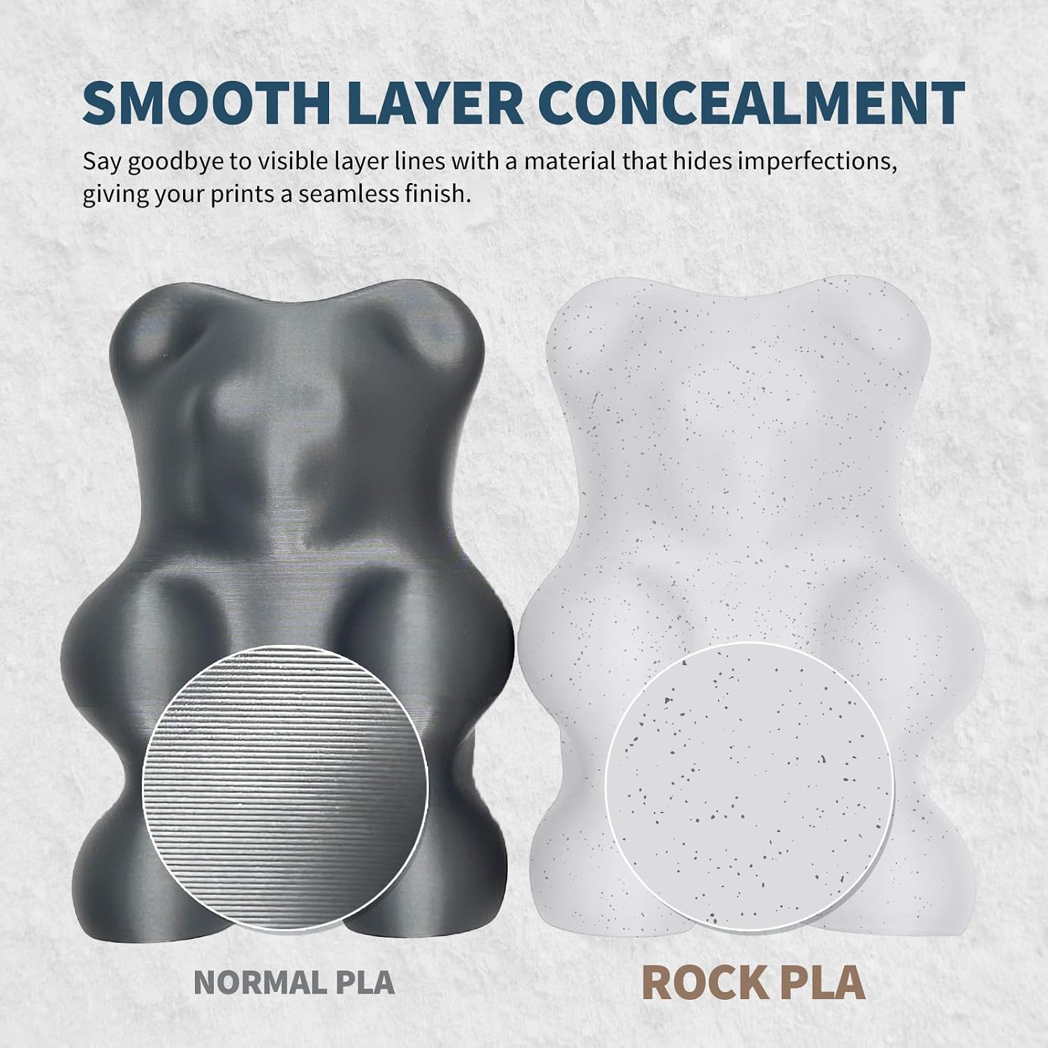 Detalle de OVERTURE Rock PLA Filament 1.75 mm – Marble Weiß, 1 kg, +/- 0,03 mm