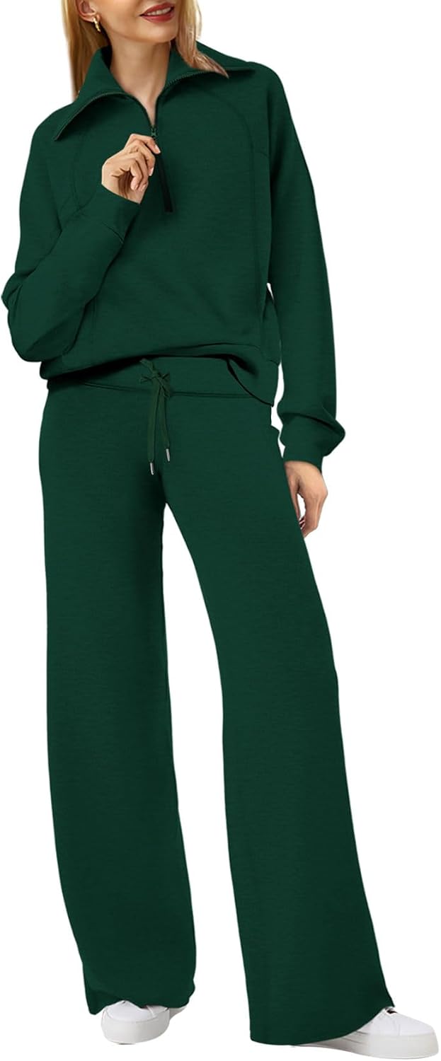 Detalle de XIEERDUO XIEERDUO123 Women's Lounge Set, Half-Zip Sweatshirt and Wide-Leg Pants