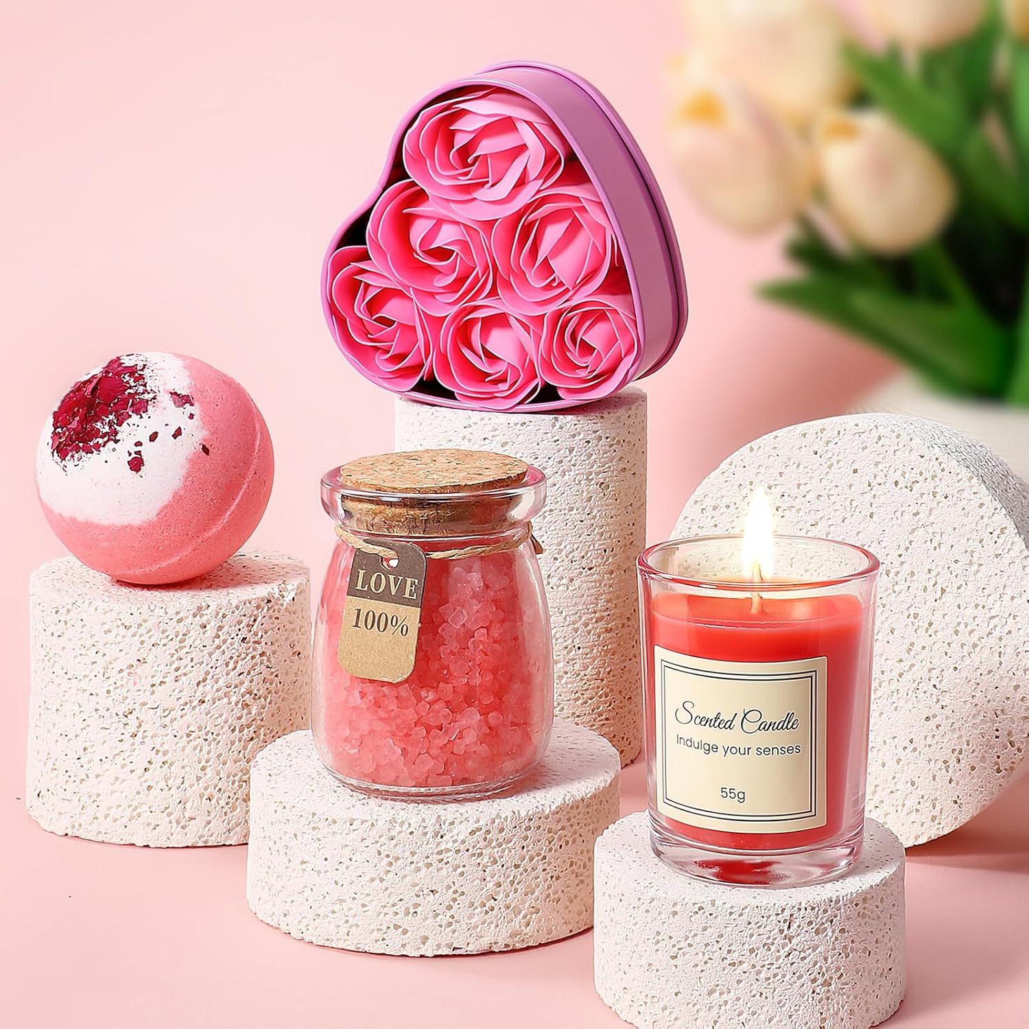 Detalle de Dromlag Idee Regalo Donna Compleanno – Set cofanetto romantico da 8 pezzi per momenti di benessere