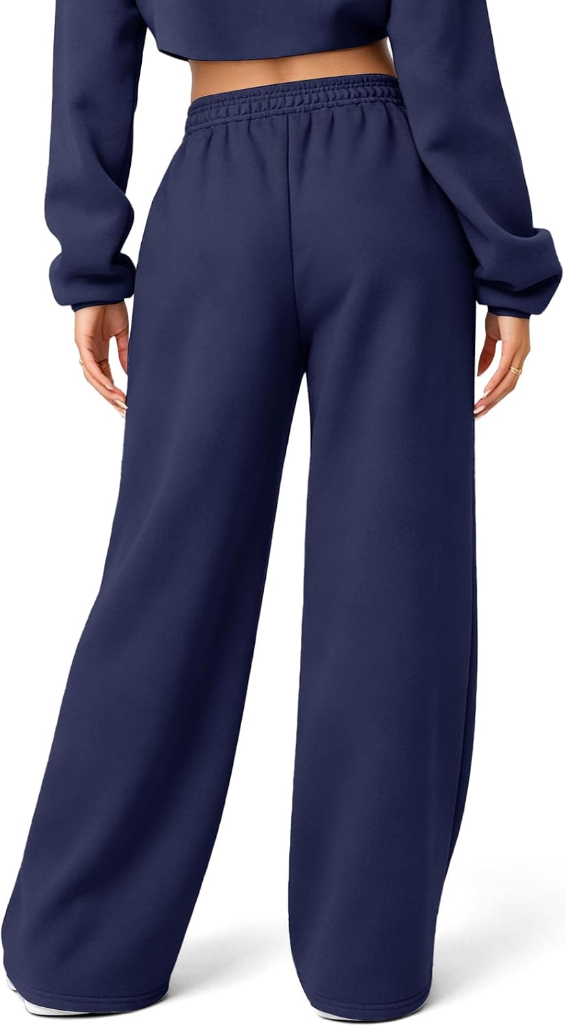 Detalle 2 de HMIYA Women's Cotton Fleece Sweatpants, Wide-Leg, 27.4–27.8 in Inseam