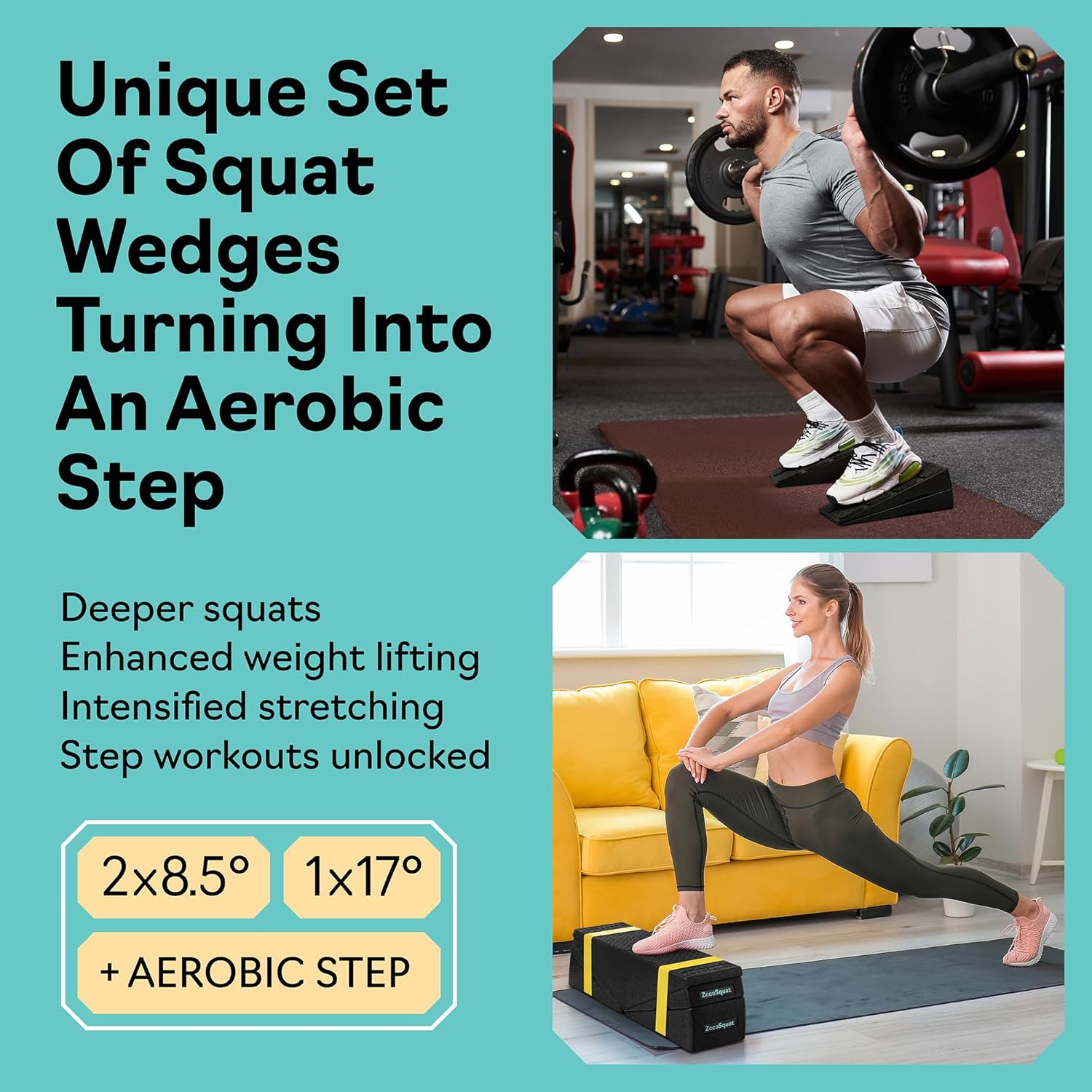 Thumbnail 1 de Squat Wedge Block Set of 3/5 with Stackable Angles (960 LBS Capacity) for Calf Stretching