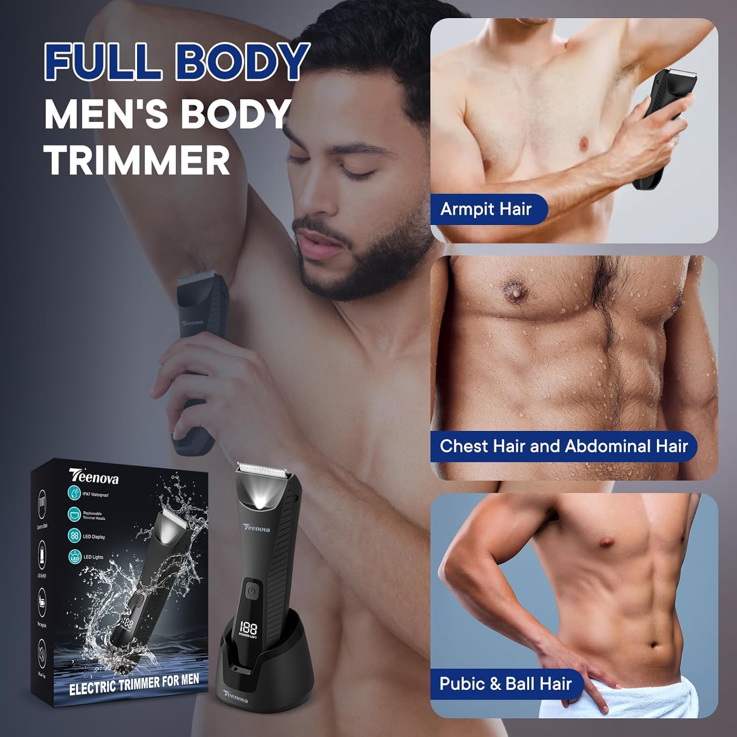 Thumbnail 6 de TEENOVA Pubic & Body Hair Trimmer for Men — 2-in-1 Electric Ball Groin Shaver with Ceramic Blade