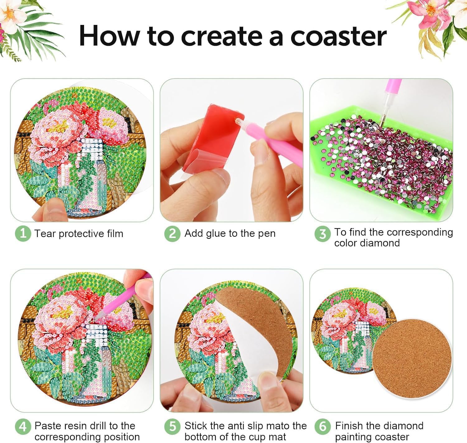 Detalle de Mrpwnle Diamond Art Coaster Kit, 8-Piece Set