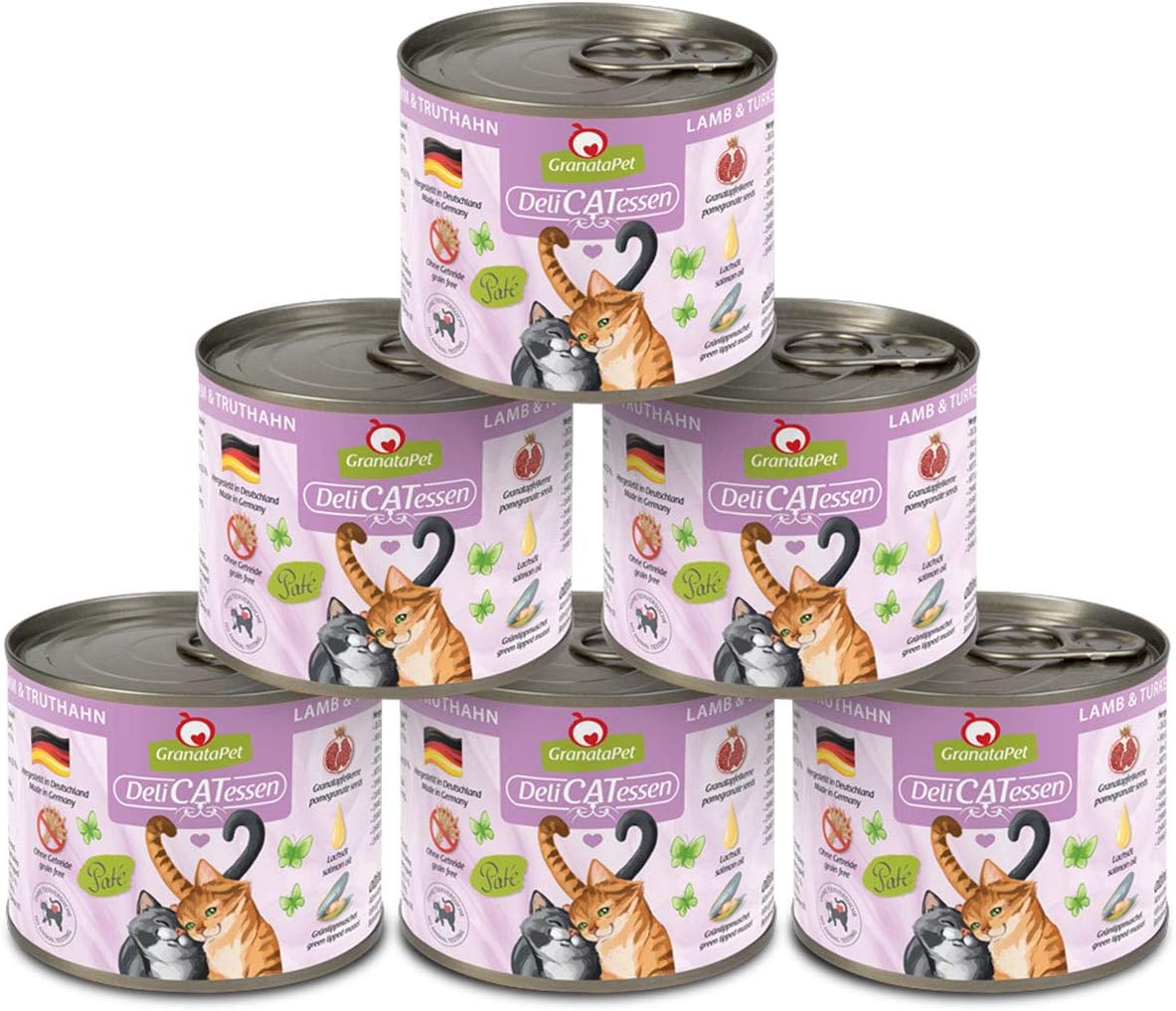Detalle de GranataPet DeliCatessen Lamm & Truthahn – Nassfutter für Katzen, grain-free, 6x200 g