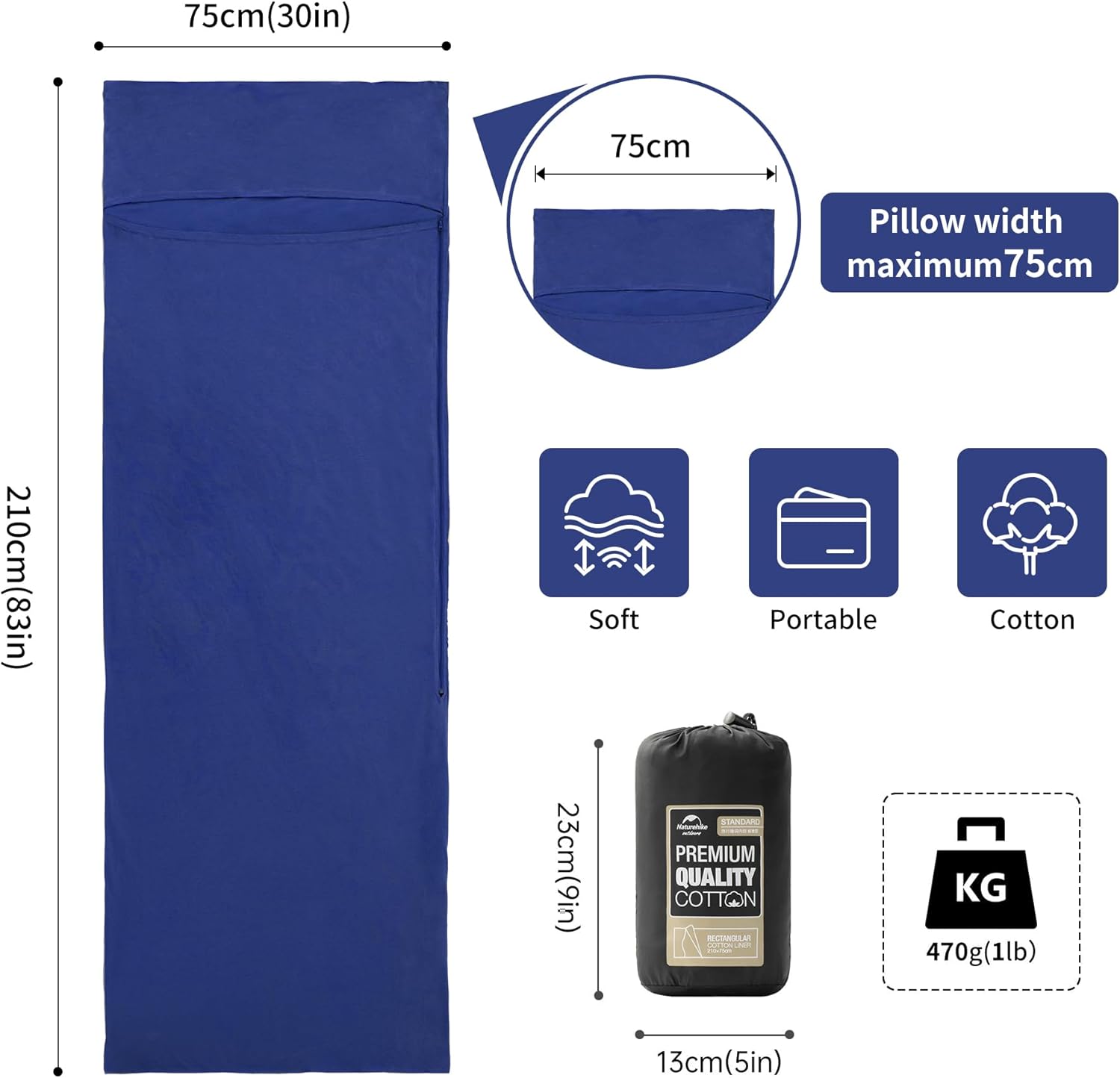 Thumbnail 1 de Naturehike Cotton Sleeping Bag Liner (210 x 75 cm) with Pillow Slot
