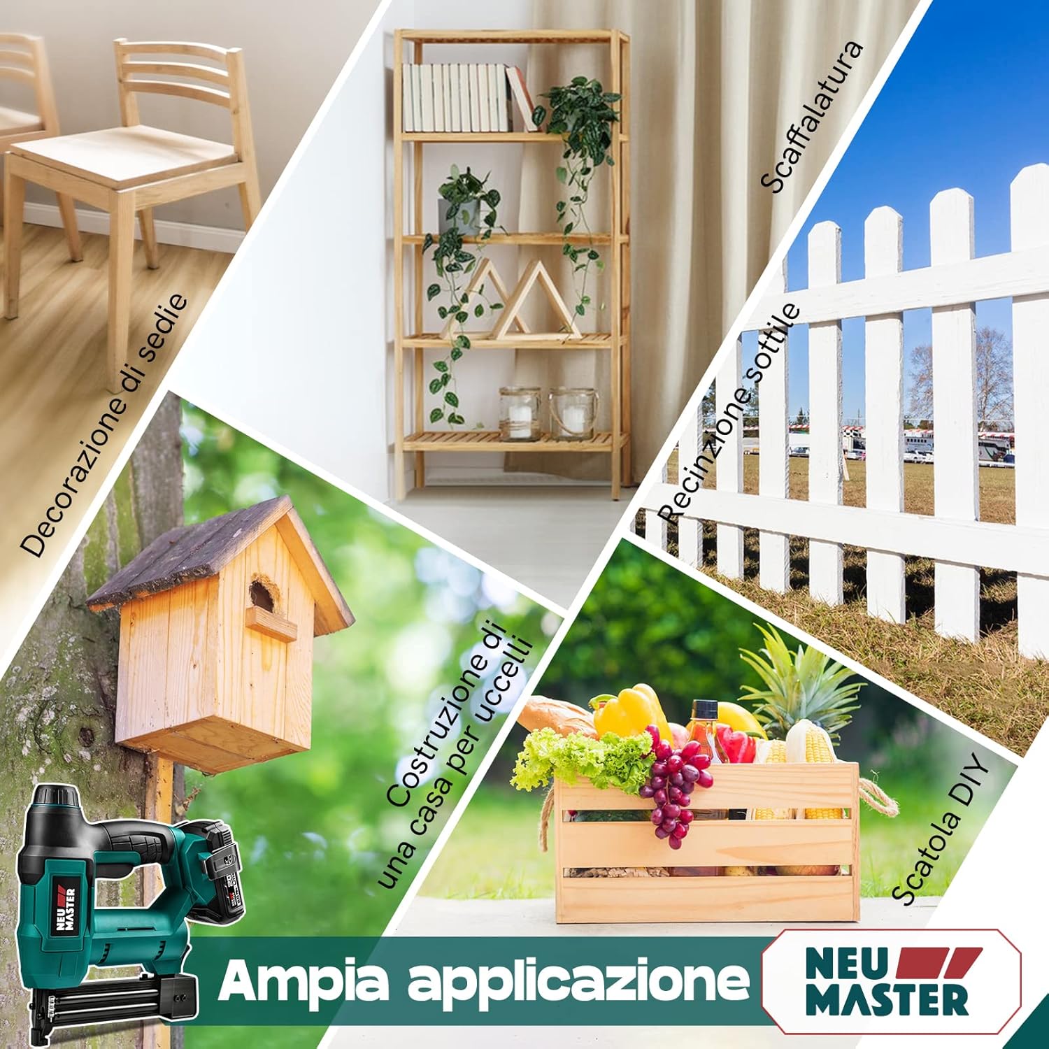 Detalle de NEU MASTER Sparachiodi a batteria e graffatrice cordless con 200 graffe e 800 chiodi
