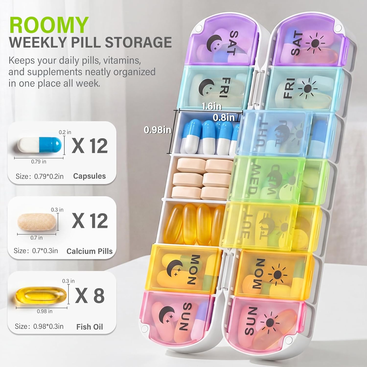 Detalle de Mossime Foldable Weekly Pill Organiser – Premium Magnetic AM/PM 14-Compartment 7-Day (Travel Friendly)