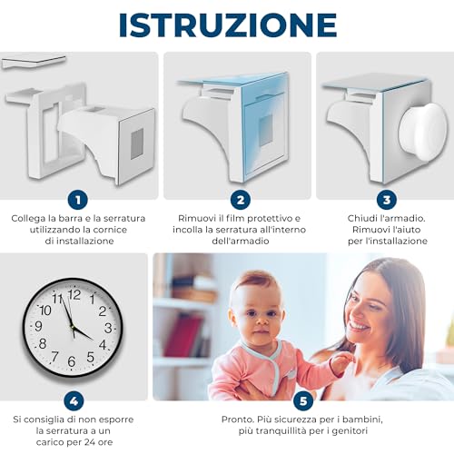 Detalle de Hoffenbach Blocca Cassetti per Bambini, 12 Serrature + 3 Chiavi – Chiusura magnetica invisibile, Bianco